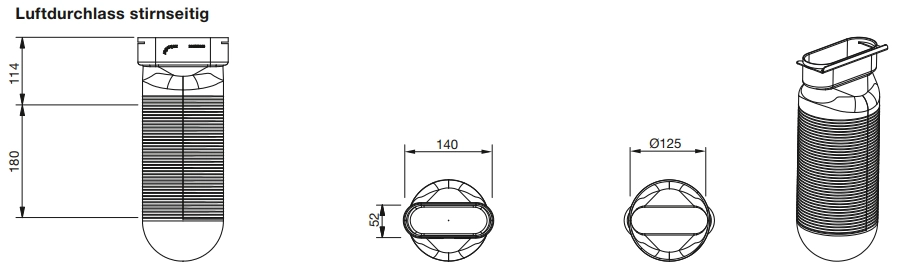 Zehnder Luftdurchlassgehäuse CLRF, DN 125 / flat 51 stirnseitig