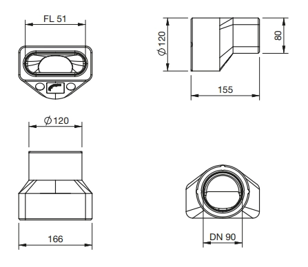 Zehnder Übergang ComfoFit Therm 90 – flat 51