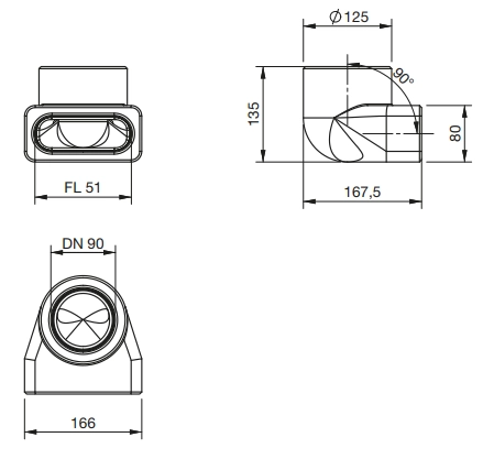 Zehnder Übergangsbogen ComfoFit Therm 90 – flat 51