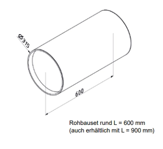 Zehnder Wandeinbaurohr rund für ComfoSpot 50, aus Kunststoff, Länge 900 mm