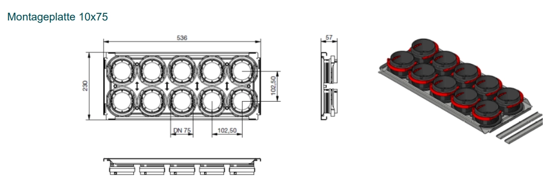 Zehnder Montageplatte CW-M 520 -10 x 75/P inklusive Klemmleisten