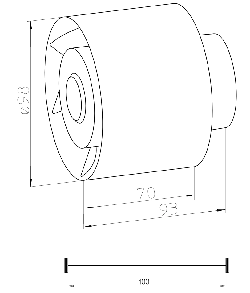 Helios REW 90 K, Rohreinschubventilator mit Kugellager, 1-PH HE/REW/90/K