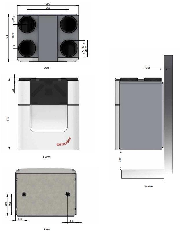 Zehnder Komfort-Lüftungsgerät ComfoAir Q600 ST Enthalpie mit integriertem Display