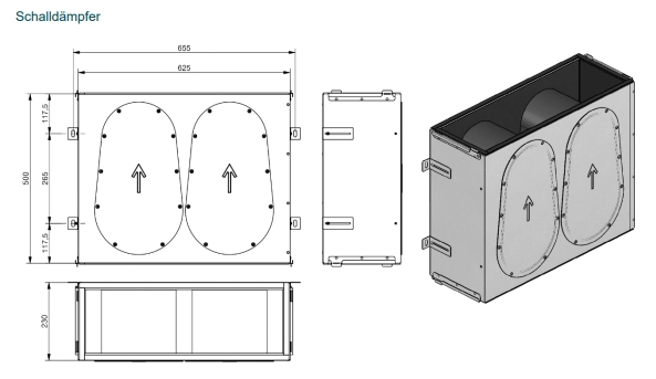 Zehnder Schalldämpfer CW-S 625 inklusive Klemmleisten und Befestigungsmaterial