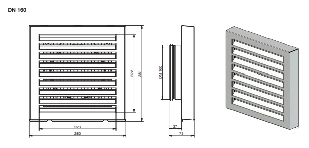 Zehnder Außenwandgitter DN 160 CPP, bis 350 m3 / h