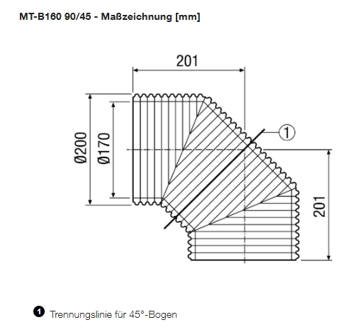Maico Lüftungsrohrbogen, wärmegedämmt MT-B160 90/45