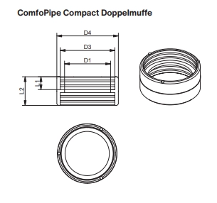 Zehnder Comfopipe Compact Doppelmuffe 200 Durchmesser 254 / 230 mm