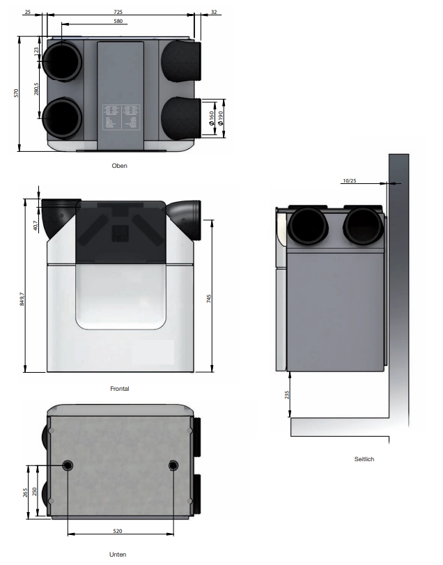 Zehnder Komfort-Lüftungsgerät ComfoAir Q350 TR mit integriertem Display