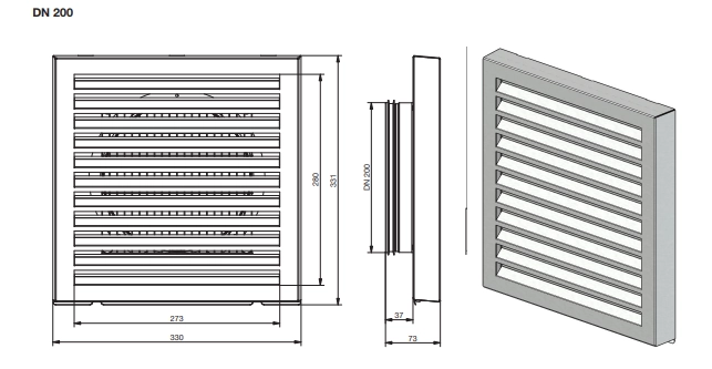 Zehnder Außenwandgitter DN 200 CPP, bis 500 m3 / h