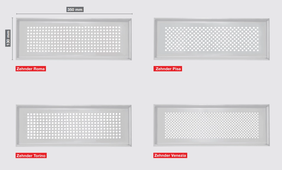 Zehnder Design-Gitter CLF, Torino, Edelstahl, 350 x 130 mm