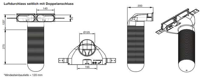 Zehnder Luftdurchlassgehäuse CLRF, DN 125 / 2x flat 51