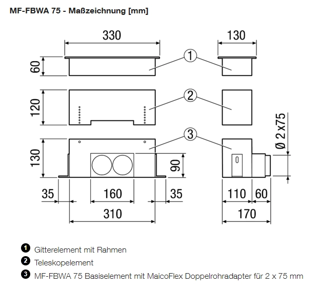 Maico Fußboden-/Wandauslass MF-FBWA 75