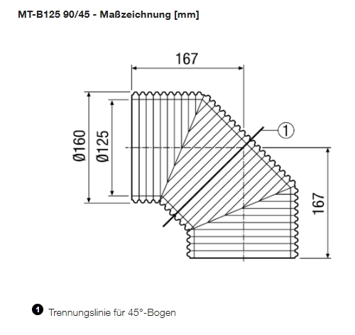Maico Lüftungsrohrbogen, wärmegedämmt MT-B125 90/45